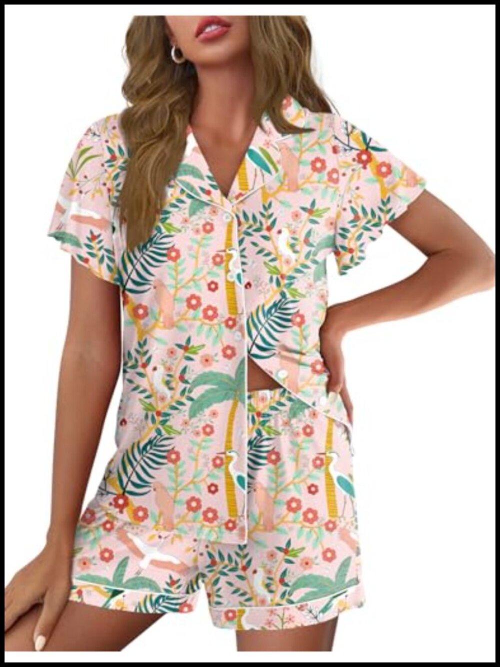 Ekouaer Women's Pajama Set Button Up Ruffle Sleeve Bridal Loungewear